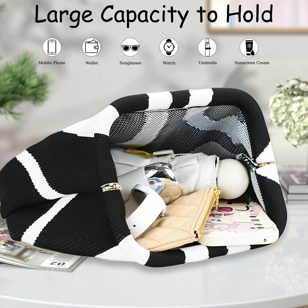 4991 Summer Clutch Purses Casual Crochet Dumpling Bag Colorblock Striped - Picture 3 of 6